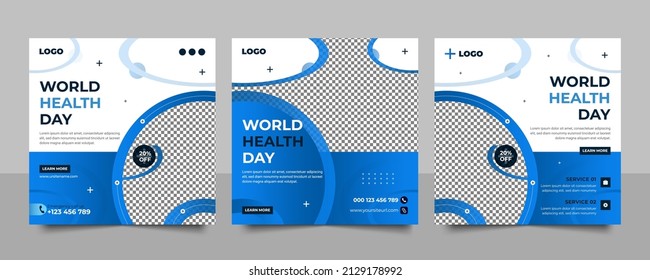 World Health Day Social Media Post Design And Square Banner Vector Template Set.