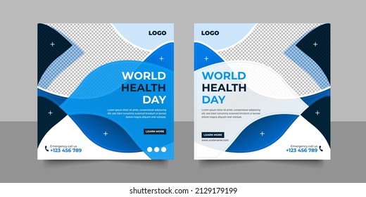 World health day social media post design and square banner vector template set.