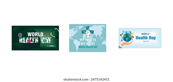 World Health Day. Stethoscope design for health day. World Health Day is a global health awareness day celebrated every year on 7th April. Set flat vector modern illustration
