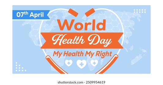 World Health Day with stethoscope forming a heart. My health, my rights. World Health Day concept. Flat vector illustration.