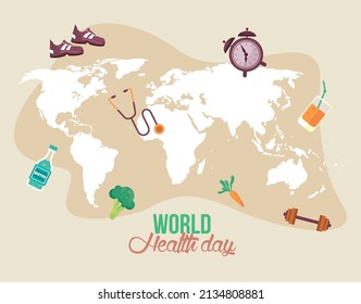 world health day template with icons