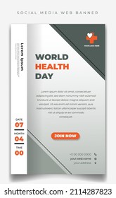 World Health Day template for social media banner with white and green color in portrait background with elegant design. Good template for online advertisement design.