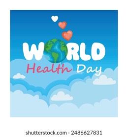 World health day text on cloud. Commemorating World Health Day, April 7. World Health Day concept. Flat vector illustration.
