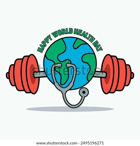 World Health Day themed vector illustration with globe,stethoscope,barbell elements
