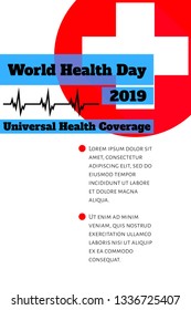 World Health Day (Universal health coverage) Infographic template with options (steps) and place for text. Design for banner, presentation, background, poster. Editable vector EPS 10 illustration