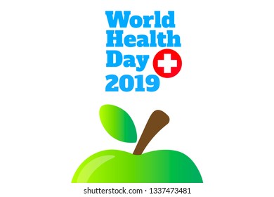 World Health Day (Universal health coverage) Infographic template with green apple and place for text. Design for banner, presentation, background, poster. Editable vector EPS 10 illustration 