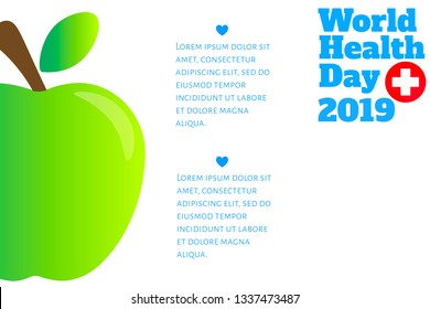 World Health Day (Universal health coverage) Infographic template with green apple and place for text. Design for banner, presentation, background, poster. Editable vector EPS 10 illustration 