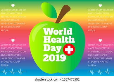 World Health Day (Universal Health Coverage) Infographic Template With Green Apple And Place For Text. Design For Banner, Presentation, Background, Poster. Editable Vector EPS 10 Illustration 