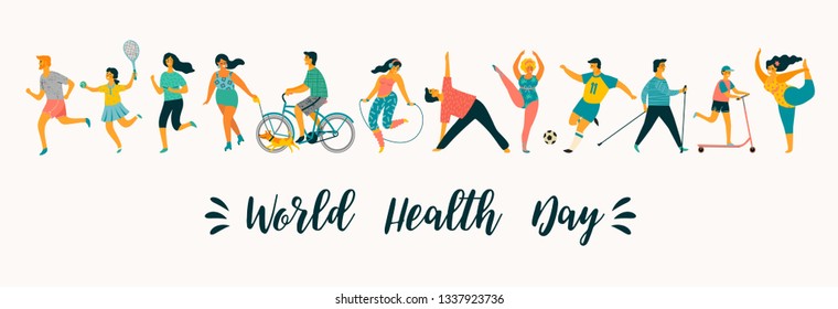 World Health Day  Vector illustration people leading an active healthy lifestyle  Design element 