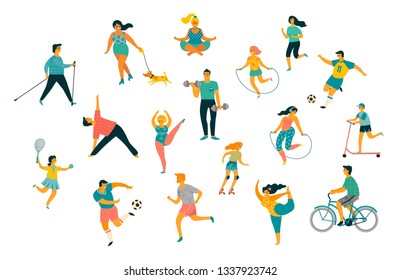 World Health Day. Vector Illustration Of People Leading An Active Healthy Lifestyle. Design Element.