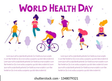 World health day vector illustration. Healthy lifestyle concept. Different physical activities.