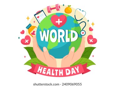 World Health Day Vector Illustration on April 7th with Earth and Medical Equipment for the Importance of Healthy and Lifestyle in Cartoon Background