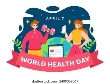 World Health Day Vector Illustration on April 7th with Earth and Medical Equipment for the Importance of Healthy and Lifestyle in Cartoon Background