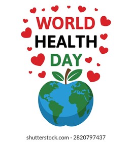 World Health Day Vector Illustration with Earth Apple, Hearts and Healthy Living Concept