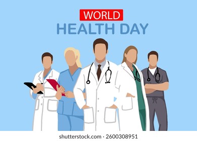 World Health day-Vector illustration of doctor. Greeting card in a flat design.