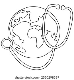 World health doctors day medical stethoscope  single line art, continuous one line drawing of  Isolated outline vector icon