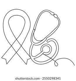 World health doctors day medical stethoscope  single line art, continuous one line drawing of  Isolated outline vector icon