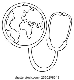 World health doctors day medical stethoscope  single line art, continuous one line drawing of  Isolated outline vector icon