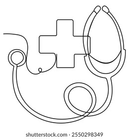 World health doctors day medical stethoscope  single line art, continuous one line drawing of  Isolated outline vector icon