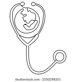 World health doctors day medical stethoscope  single line art, continuous one line drawing of  Isolated outline vector icon