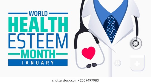 World Health Esteem Month background, banner or poster design template. observed every year in January. Holiday concept. Use to any Template, card, poster, placard, template.