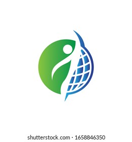 world health logo with globe leaf and people illustration