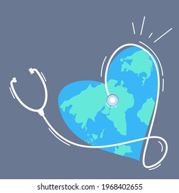 world health symbol vector design. eart and stethoscope with flat design illustration backround
