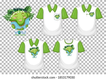 World healthday logo and set of white shirt with green short sleeves isolated on transparent background illustration