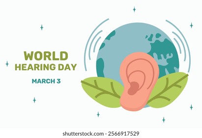 World Hearing Day 3 March International Ear Care Day Concept Card Poster Illustration 