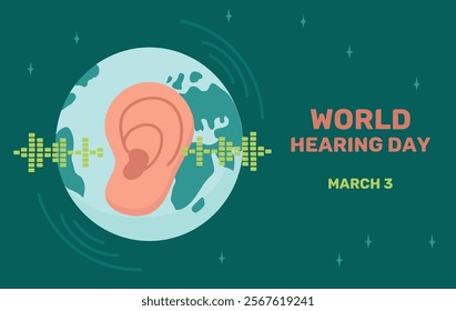 World Hearing Day 3 March International Ear Care Day Concept Card Poster Illustration 