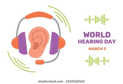 World Hearing Day 3 March International Ear Care Day Concept Poster Illustration 