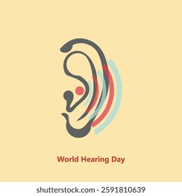 World Hearing Day concept. Illustration, vector. March 3. Ear and hearing sound wave.