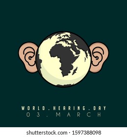 World Hearing Day Design with Ear on Earth Vector Cartoon