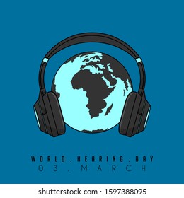 World Hearing Day Design with the world hearing Earphone Vector Cartoon
