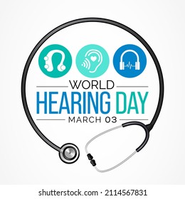 World Hearing day is observed every year on March 3, to raise awareness on how to prevent deafness and hearing loss and promote ear and hearing care across the world. Vector illustration.