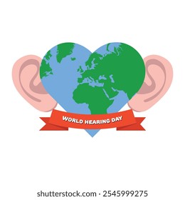 World Hearing Day poster with ear and Earth