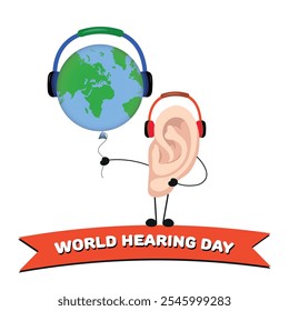 World Hearing Day Poster Ohr und Erde mit Kopfhörern 