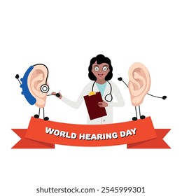 World Hearing Day poster two ear giving hi five with doctor