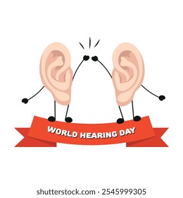 World Hearing Day poster two ear giving five cartoon