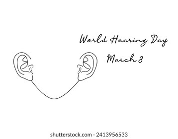 World Hearing Day single-line art suitable for commemorating the day.
