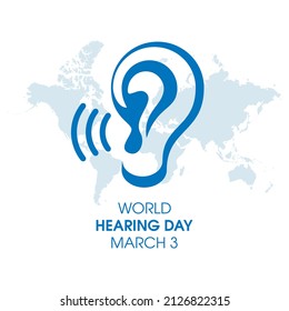 World Hearing Day vector. Human ear blue icon vector. Hearing Day Poster, March 3. Important day