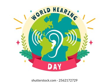 World Hearing Day Vector Illustration on March 3rd, Promoting Awareness About Preventing Deafness for Ear Health Treatments in a Flat Background