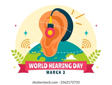 World Hearing Day Vector Illustration on March 3rd, Promoting Awareness About Preventing Deafness for Ear Health Treatments in a Flat Background