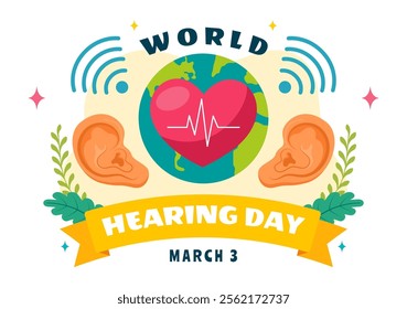 World Hearing Day Vector Illustration on March 3rd, Promoting Awareness About Preventing Deafness for Ear Health Treatments in a Flat Background