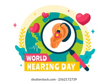 World Hearing Day Vector Illustration on March 3rd, Promoting Awareness About Preventing Deafness for Ear Health Treatments in a Flat Background