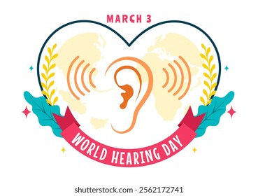 World Hearing Day Vector Illustration on March 3rd, Promoting Awareness About Preventing Deafness for Ear Health Treatments in a Flat Background