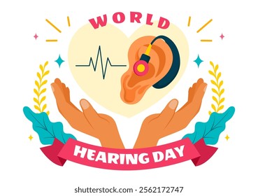 World Hearing Day Vector Illustration on March 3rd, Promoting Awareness About Preventing Deafness for Ear Health Treatments in a Flat Background