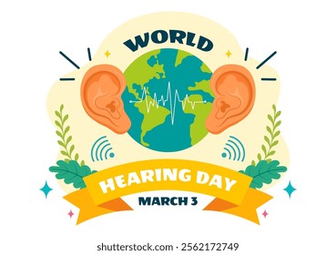 World Hearing Day Vector Illustration on March 3rd, Promoting Awareness About Preventing Deafness for Ear Health Treatments in a Flat Background