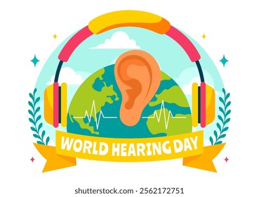 World Hearing Day Vector Illustration on March 3rd, Promoting Awareness About Preventing Deafness for Ear Health Treatments in a Flat Background