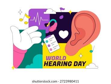 Ilustración vectorial Del Día Mundial De La Audición El 3 De Marzo Para Promover La Sensibilización Sobre La Prevención De La Sordera Y El Tratamiento De La Salud Del Oído En Fondo Plano